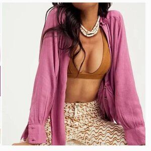 Free People Worlds Apart Tunic Plum Tie Front Boho Vacation Coverup Beachy Small